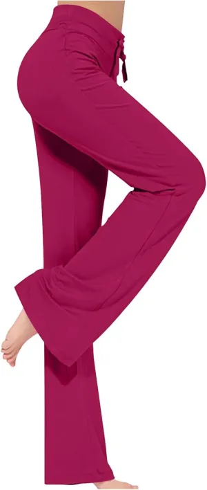 SHOPESSA Womens Wide Leg Yoga Pants Loose Legged Pants with Elastic Waist Gym Outfits Ladies Work Trousers for Office