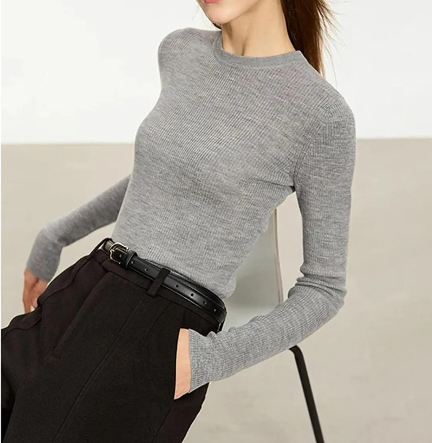Slim Fit High Elastic Turtleneck Warm Solid Pullovers Womens Oversized Sweater