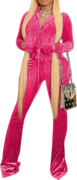 SMSN Women Sweatsuits Set Velvet 2 Piece Tracksuit Outfits Velour Jogging Long Sleeve Sweat Hoodie and Sweatpants Set