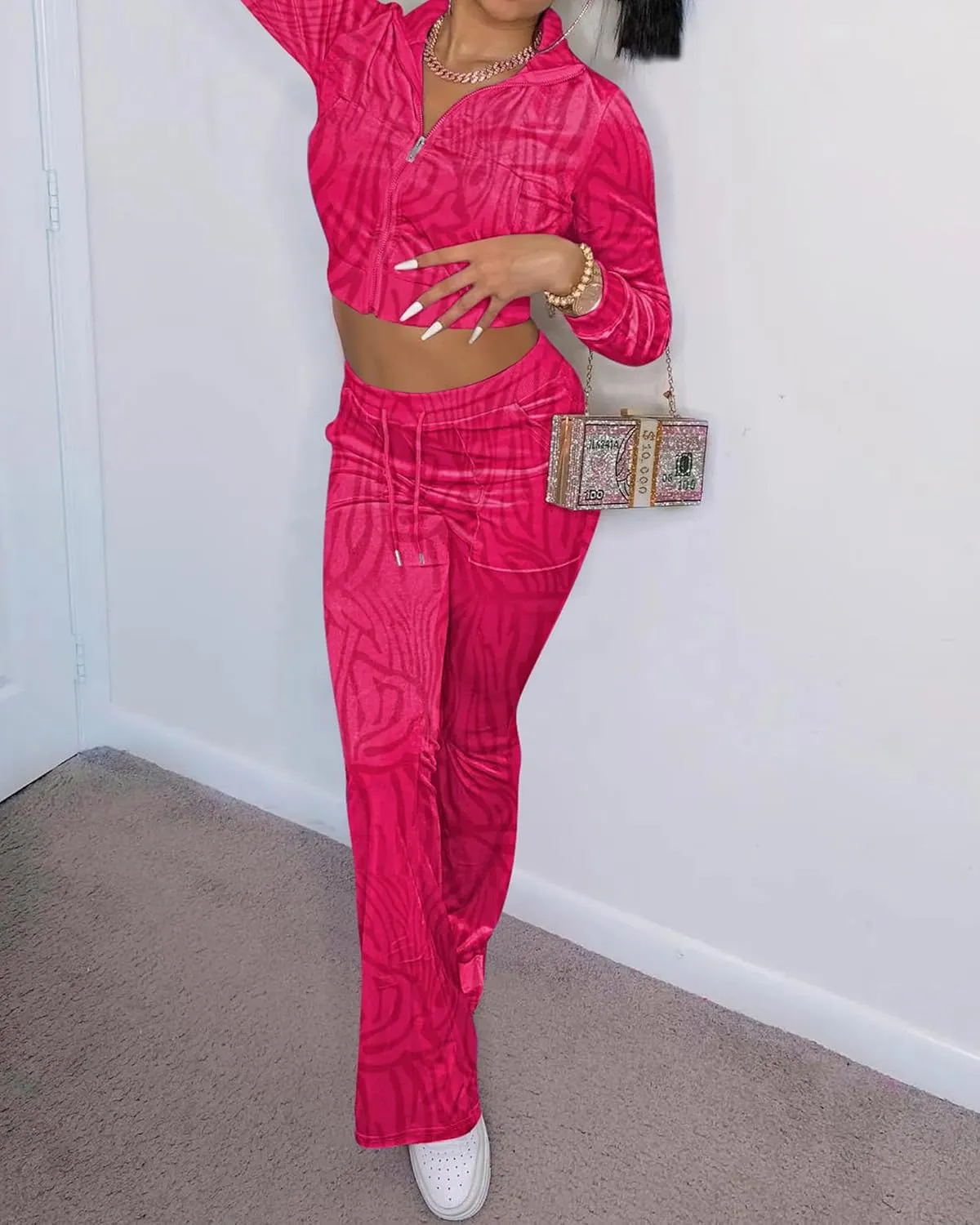 SMSN Women Sweatsuits Set Velvet 2 Piece Tracksuit Outfits Velour Jogging Long Sleeve Sweat Hoodie and Sweatpants Set