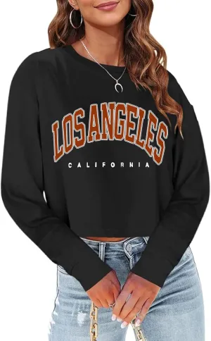 Sumtory Women Long Sleeve Crew Neck Sweat Shirts Loose Fit Letter Print Pullovers Crop Tee Tops