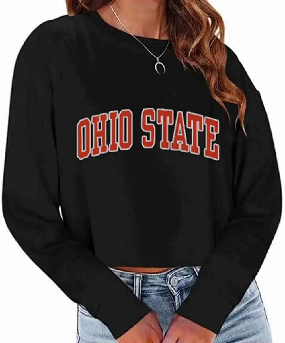 Sumtory Women Long Sleeve Crew Neck Sweat Shirts Loose Fit Letter Print Pullovers Crop Tee Tops