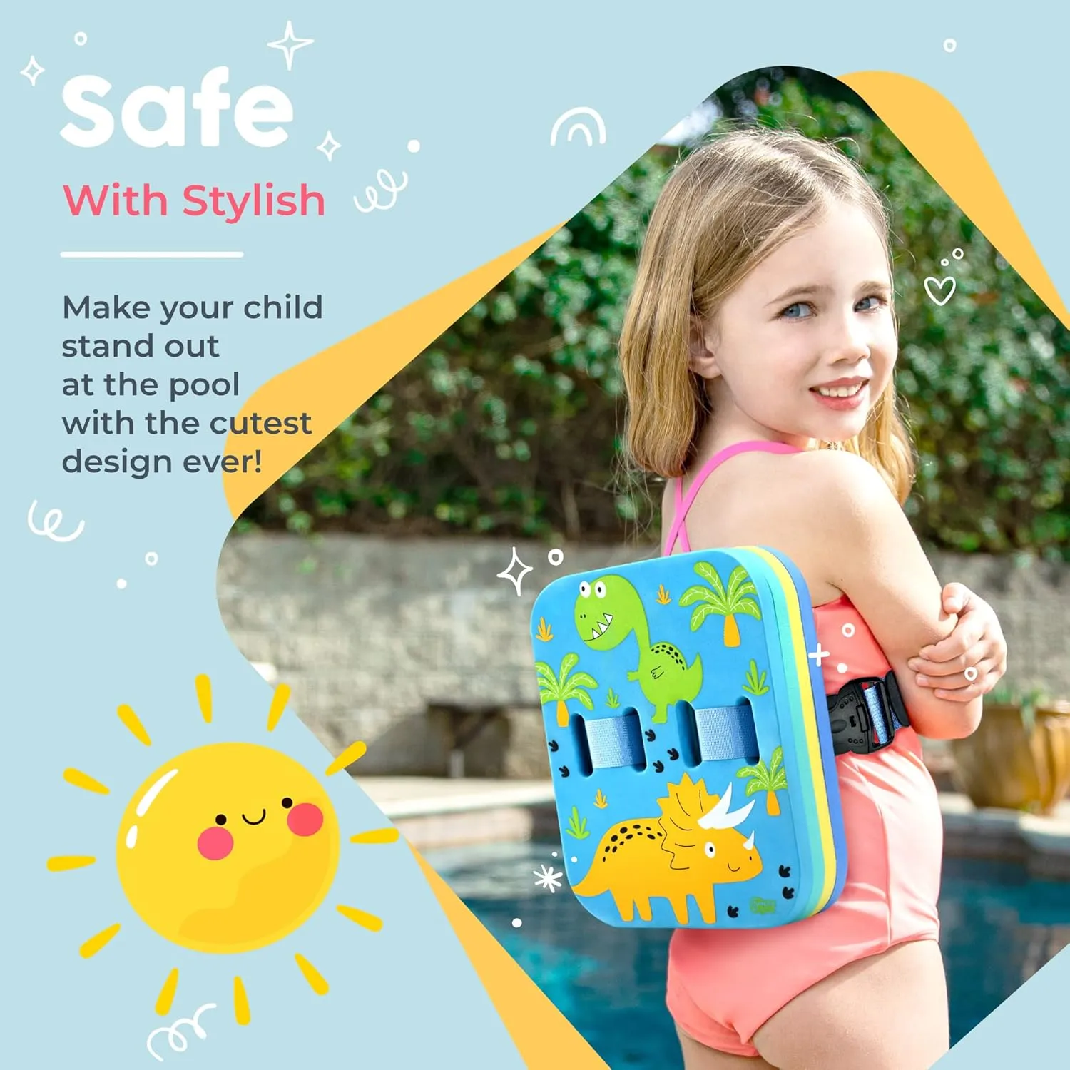 Sunlite Sports Back Float Swim Trainer with Adjustable Belt, Floatie with Multiple Layers, for Kids Children Toddler Swimming Safety