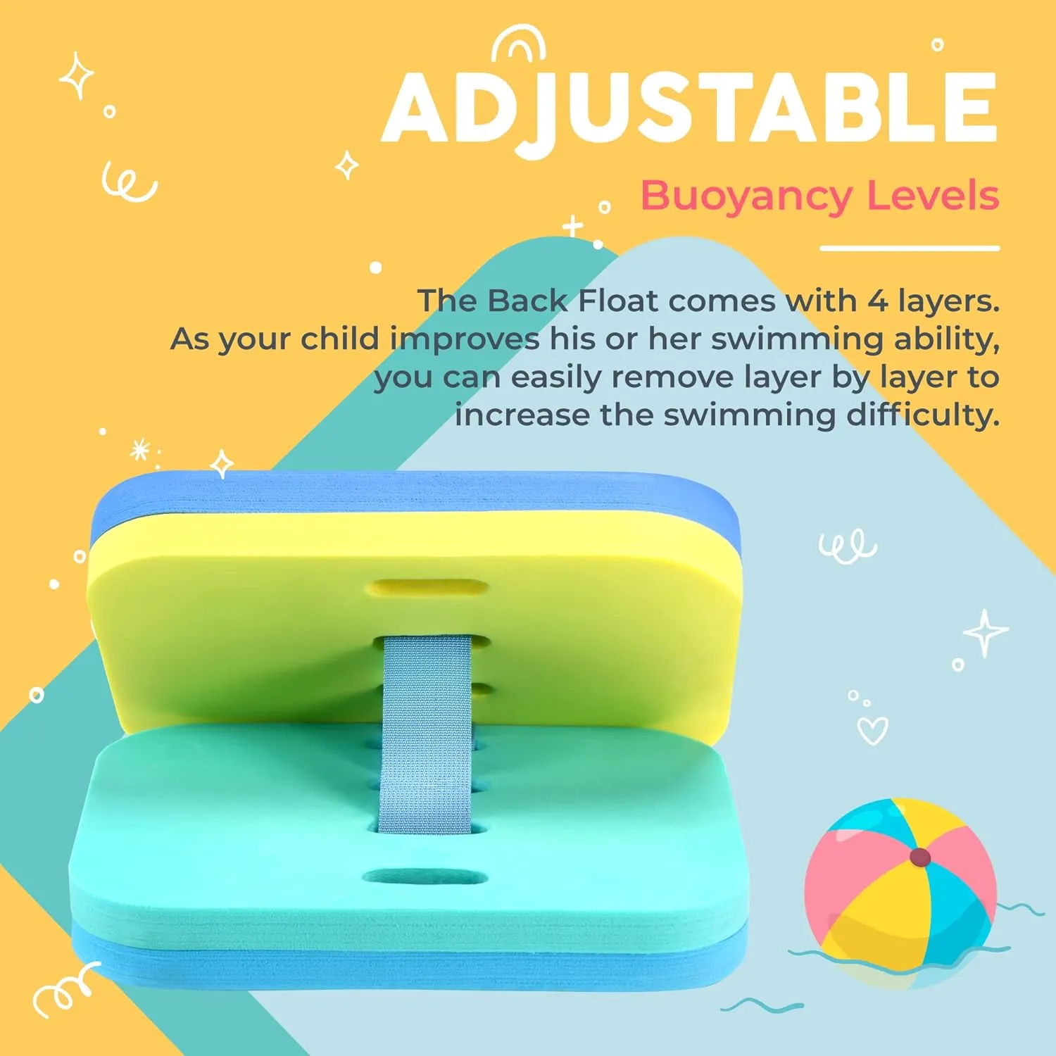 Sunlite Sports Back Float Swim Trainer with Adjustable Belt, Floatie with Multiple Layers, for Kids Children Toddler Swimming Safety
