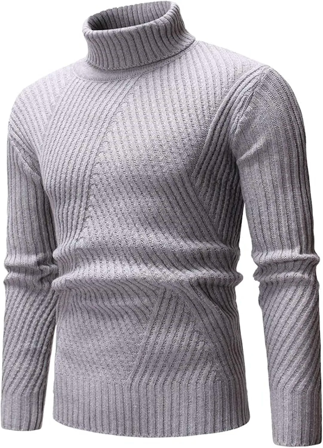 Sweaters for Men Men's Solid Ribbed Slim Fit Knitted Pullover Turtleneck Sweater Long Sleeve Loose Fit Baselayers Tops
