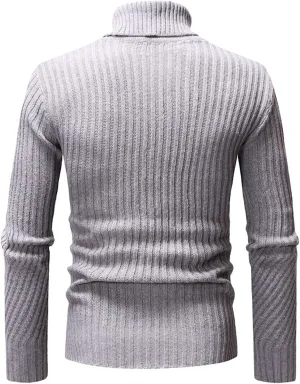 Sweaters for Men Men's Solid Ribbed Slim Fit Knitted Pullover Turtleneck Sweater Long Sleeve Loose Fit Baselayers Tops