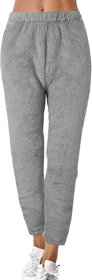 Sweatpants for Women Fuzzy Fleece Lounge Pants Casual Winter Warm Athletic Joggers with Pockets Soft Pajama Pants