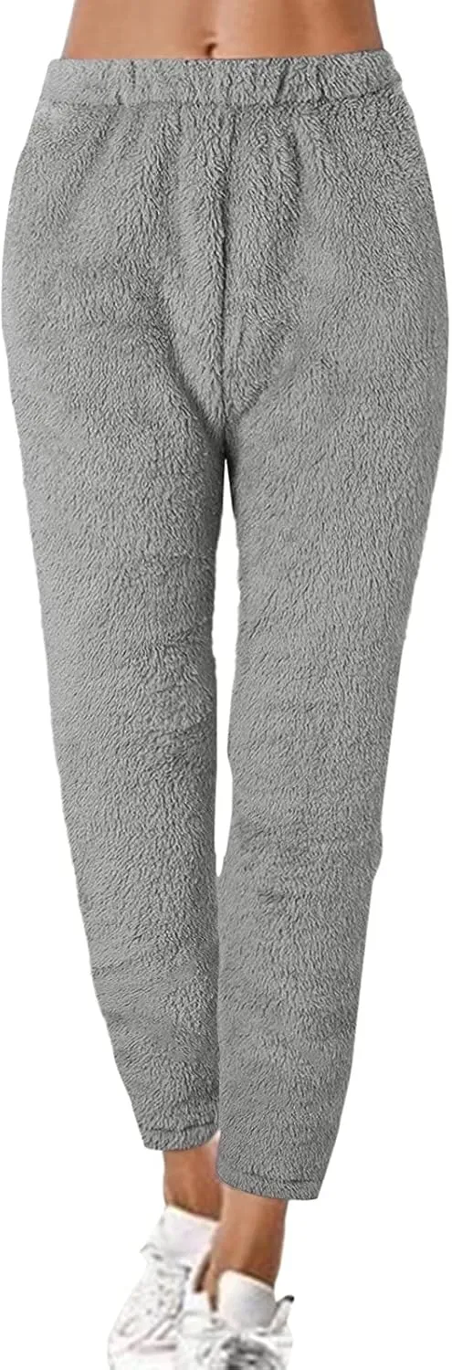 Sweatpants for Women Fuzzy Fleece Lounge Pants Casual Winter Warm Athletic Joggers with Pockets Soft Pajama Pants