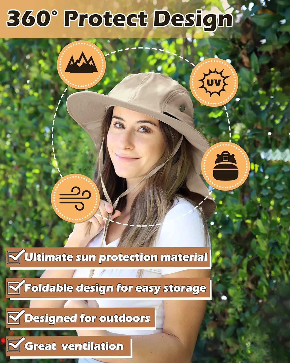 Tirrinia Neck Flap Sun Hat with Wide Brim - UPF 50  Hiking Safari Fishing Caps for Men and Women, Perfect for Outdoor Adventures
