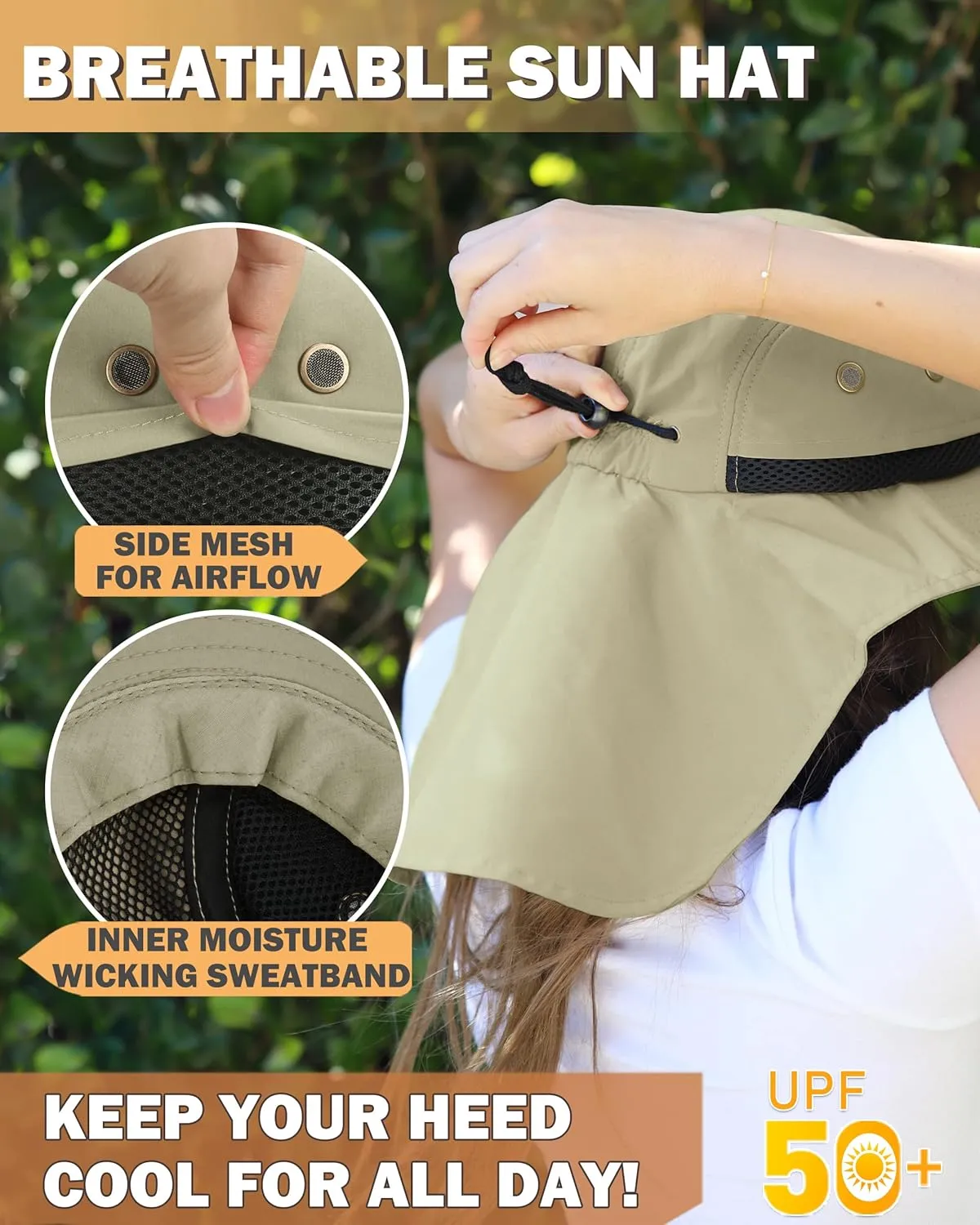 Tirrinia Neck Flap Sun Hat with Wide Brim - UPF 50  Hiking Safari Fishing Caps for Men and Women, Perfect for Outdoor Adventures