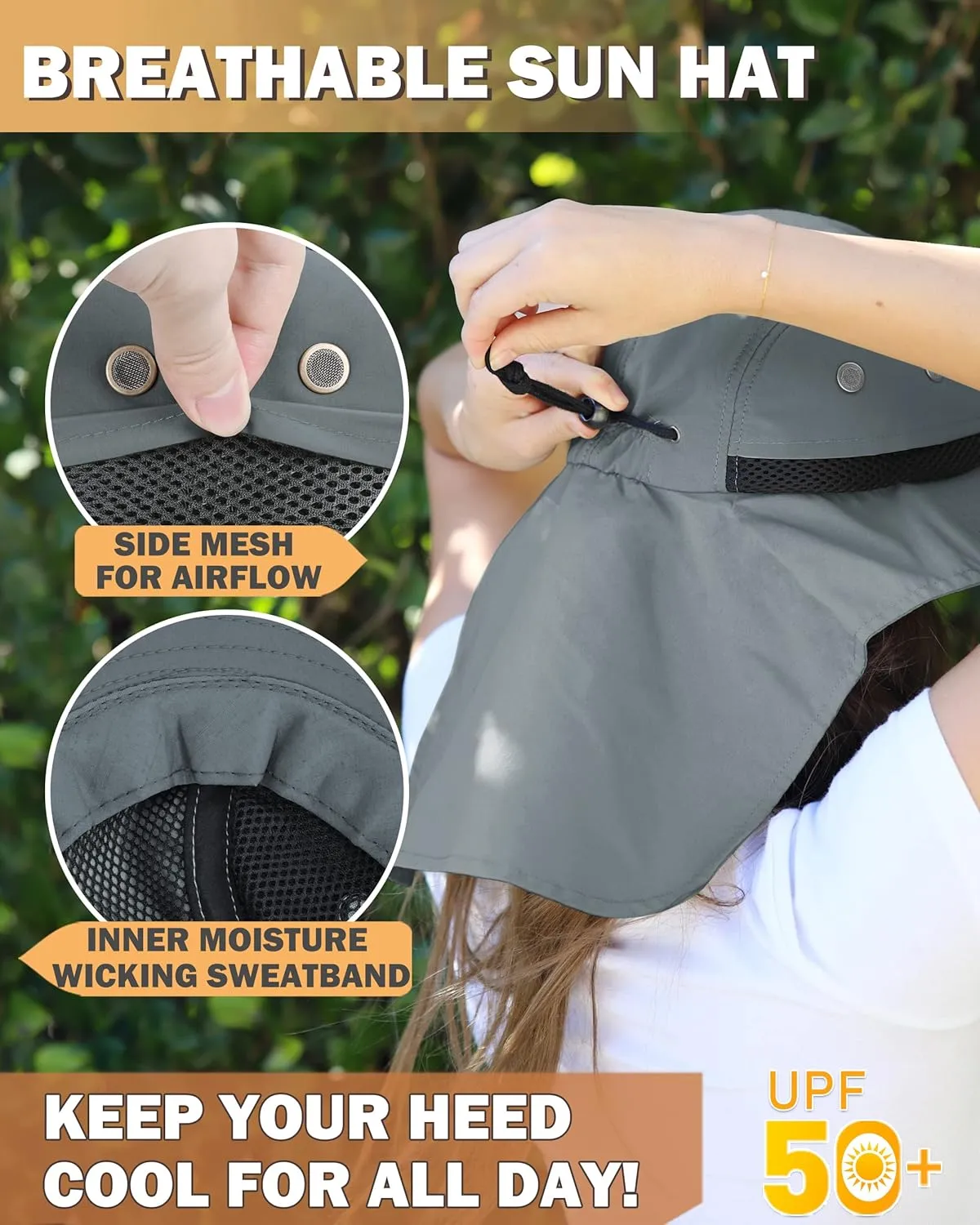 Tirrinia Neck Flap Sun Hat with Wide Brim - UPF 50  Hiking Safari Fishing Caps for Men and Women, Perfect for Outdoor Adventures