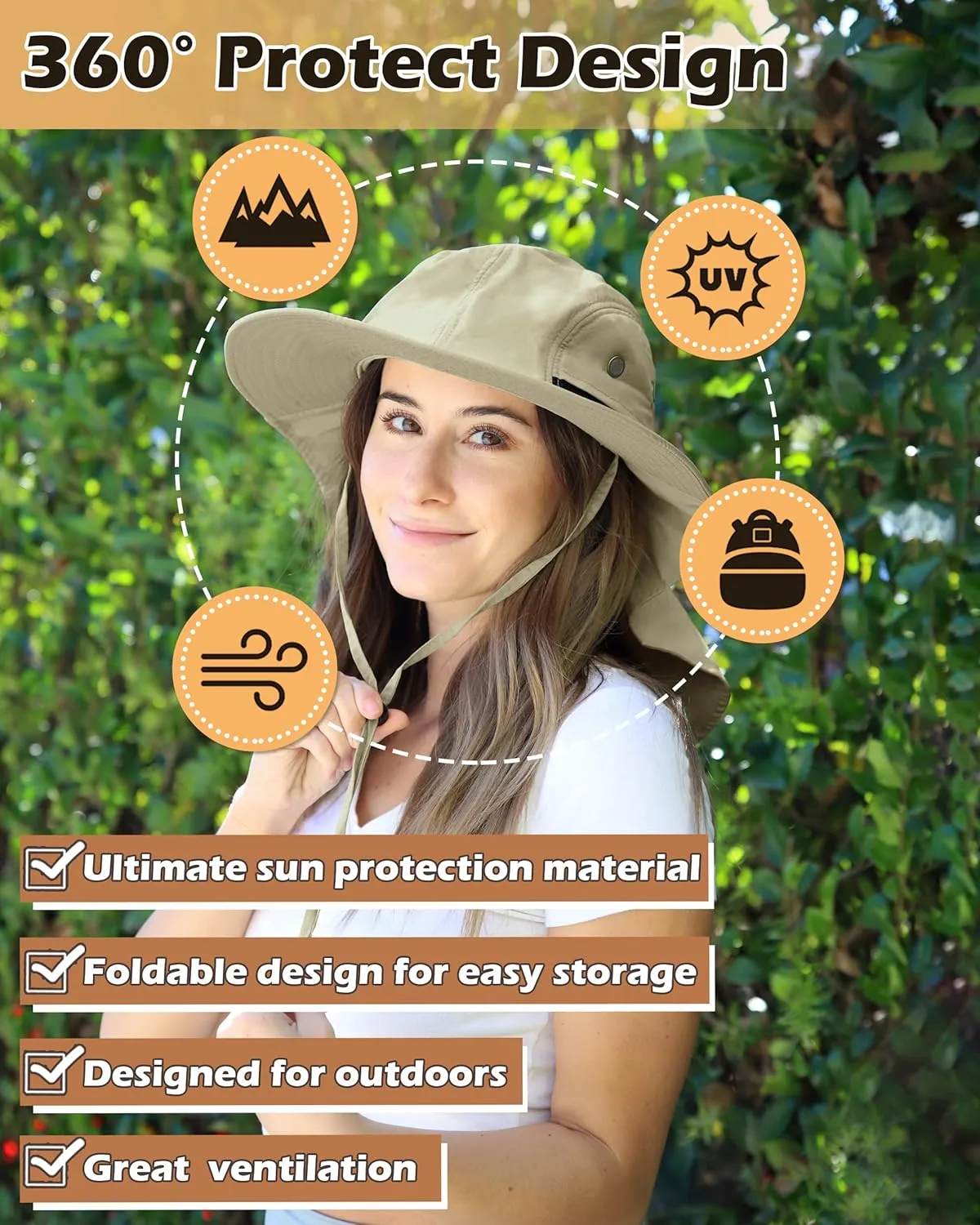 Tirrinia Neck Flap Sun Hat with Wide Brim - UPF 50  Hiking Safari Fishing Caps for Men and Women, Perfect for Outdoor Adventures