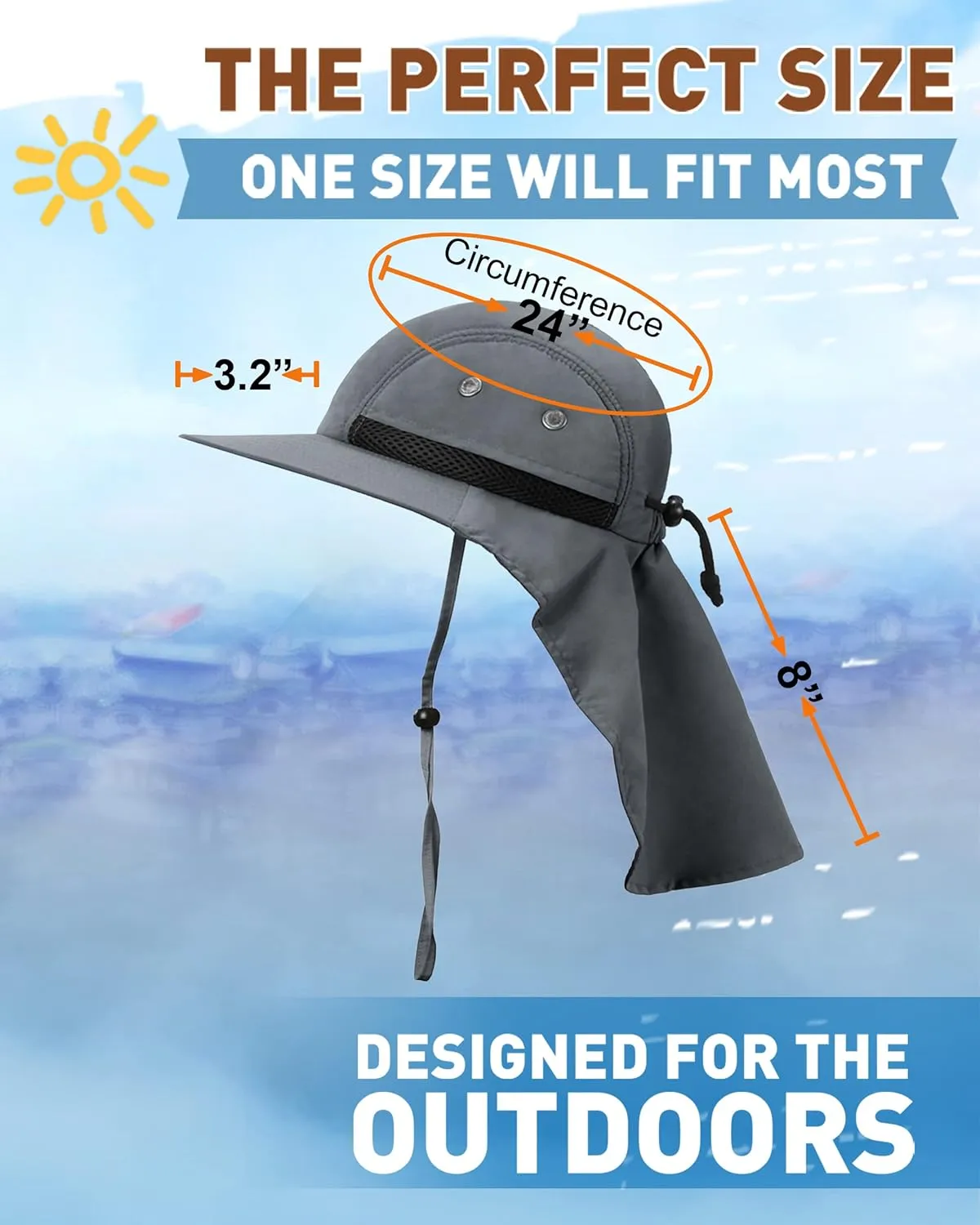 Tirrinia Neck Flap Sun Hat with Wide Brim - UPF 50  Hiking Safari Fishing Caps for Men and Women, Perfect for Outdoor Adventures