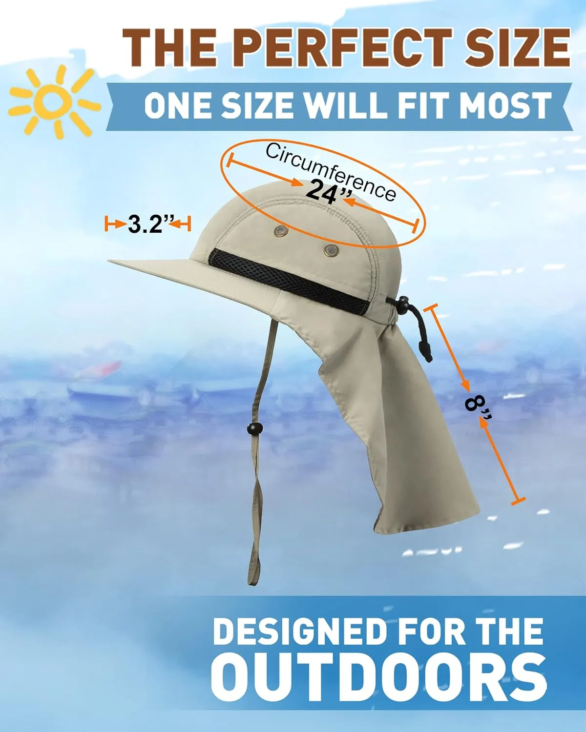 Tirrinia Neck Flap Sun Hat with Wide Brim - UPF 50  Hiking Safari Fishing Caps for Men and Women, Perfect for Outdoor Adventures