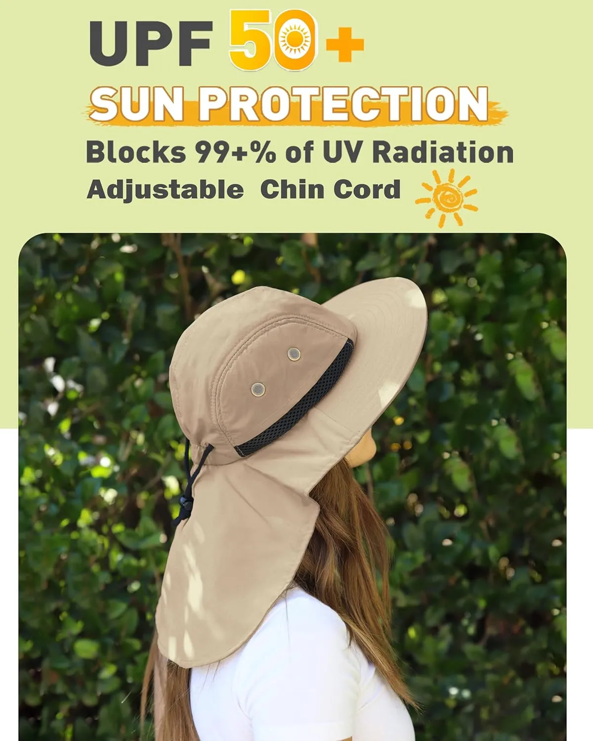 Tirrinia Neck Flap Sun Hat with Wide Brim - UPF 50  Hiking Safari Fishing Caps for Men and Women, Perfect for Outdoor Adventures