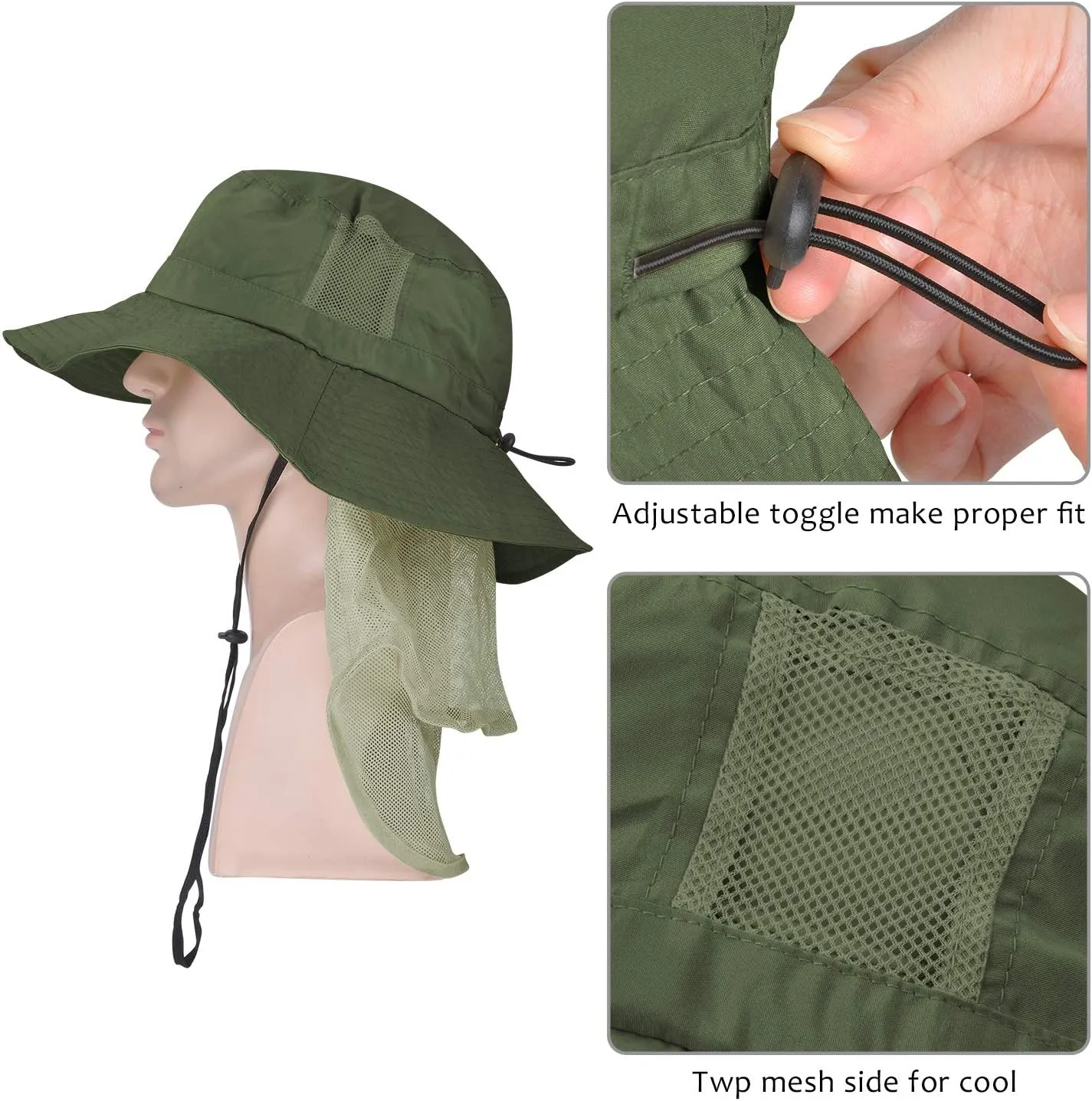 Tirrinia Neck Flap Sun Hat with Wide Brim - UPF 50  Hiking Safari Fishing Caps for Men and Women, Perfect for Outdoor Adventures