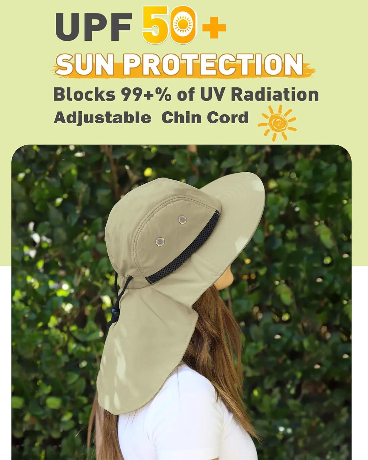 Tirrinia Neck Flap Sun Hat with Wide Brim - UPF 50  Hiking Safari Fishing Caps for Men and Women, Perfect for Outdoor Adventures