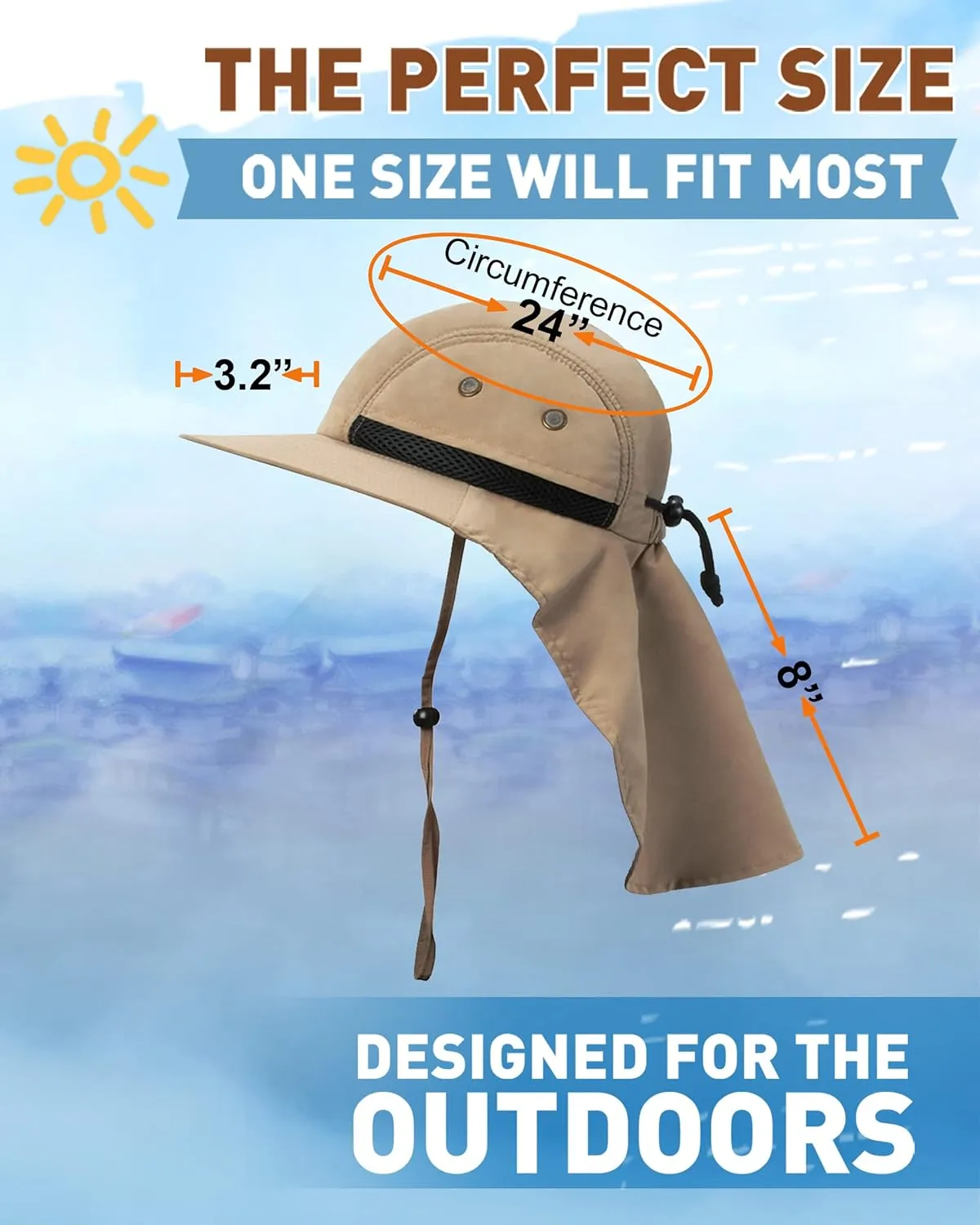 Tirrinia Neck Flap Sun Hat with Wide Brim - UPF 50  Hiking Safari Fishing Caps for Men and Women, Perfect for Outdoor Adventures