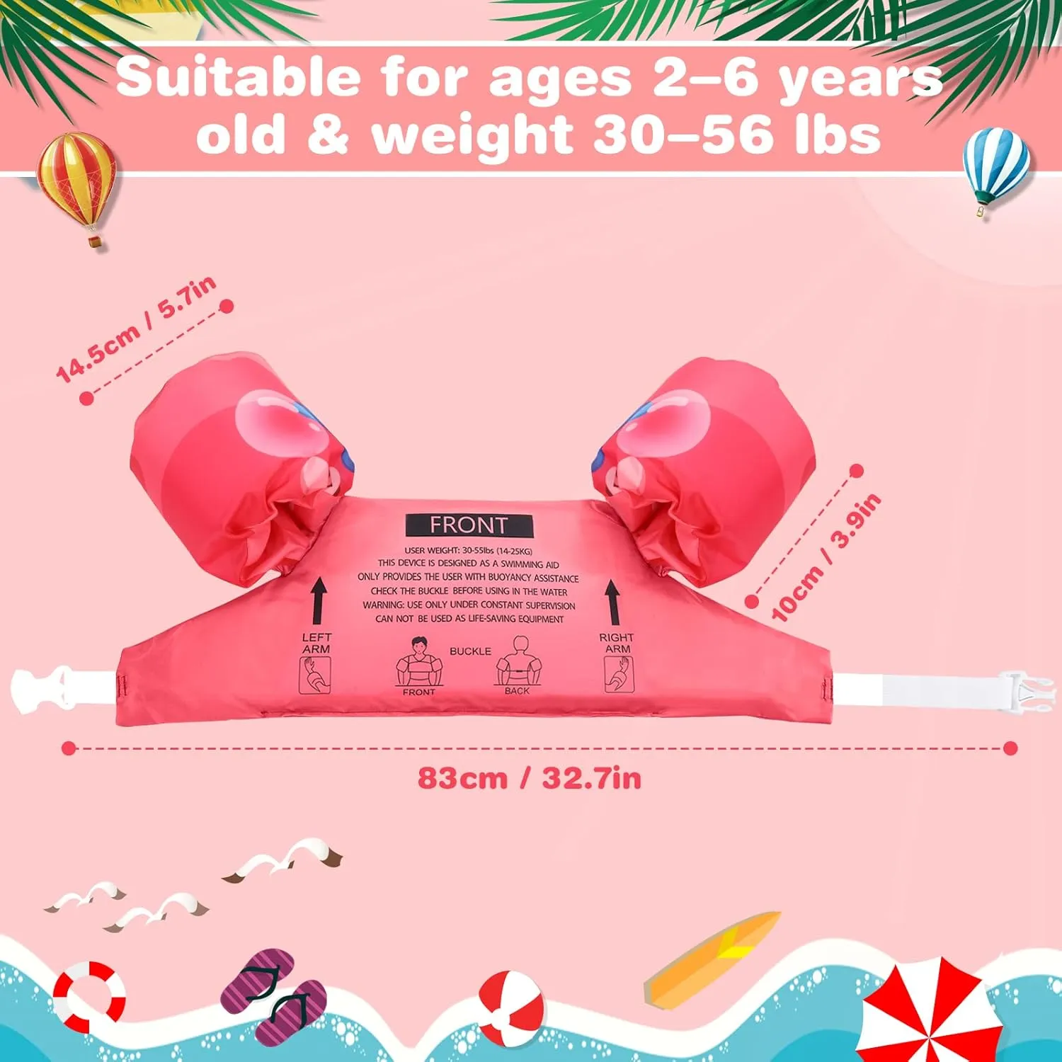 Toddler Swim Vest for 20-30  lbs Kids, Baby Swim Floaties, Swimming Water Wings, Puddle Pool Swimmes Jumper for 1-3 Years Old Girls Boys