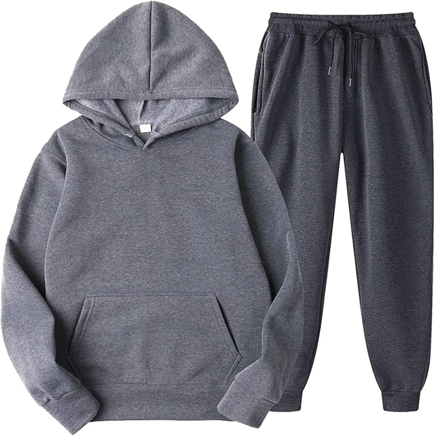 Tracksuit 2 Piece Autumn Winter Solid Casual Jogger Gym Sport Pocket Long Sleeve Sweatsuit Hoodies and Sweatpant Set