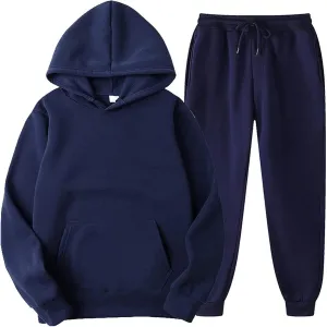 Tracksuit 2 Piece Autumn Winter Solid Casual Jogger Gym Sport Pocket Long Sleeve Sweatsuit Hoodies and Sweatpant Set