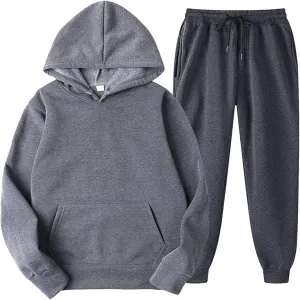 Tracksuit 2 Piece Autumn Winter Solid Casual Jogger Gym Sport Pocket Long Sleeve Sweatsuit Hoodies and Sweatpant Set
