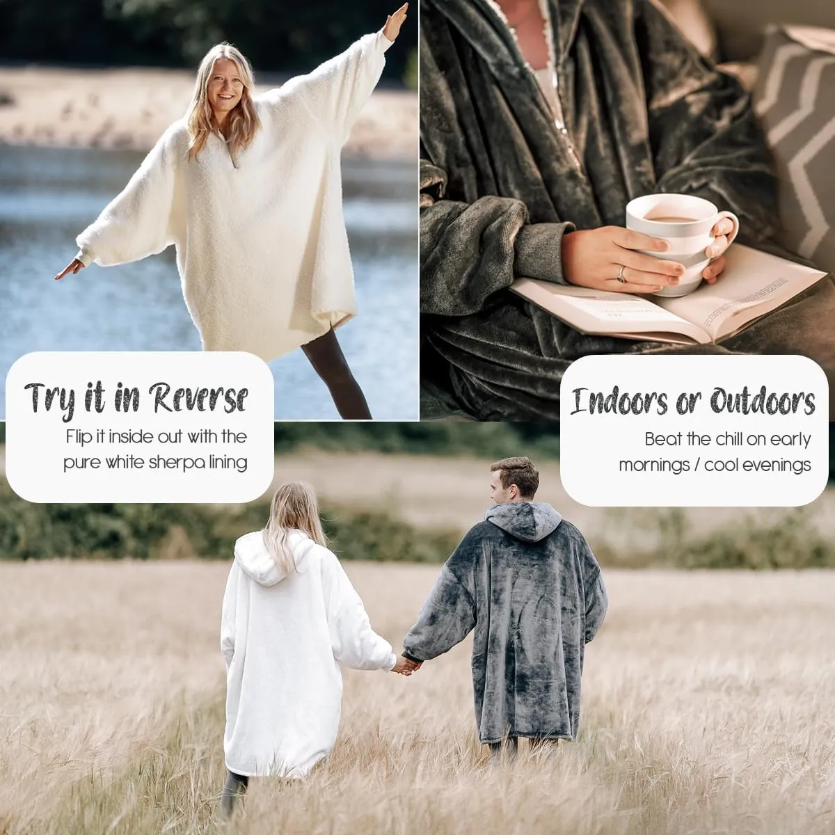 trekki Oversized Hoodie Blanket Sweatshirt, Wearable Blanket Hoodie Men Women with Zip, Comfy Fleece Hooded Blanket Adult