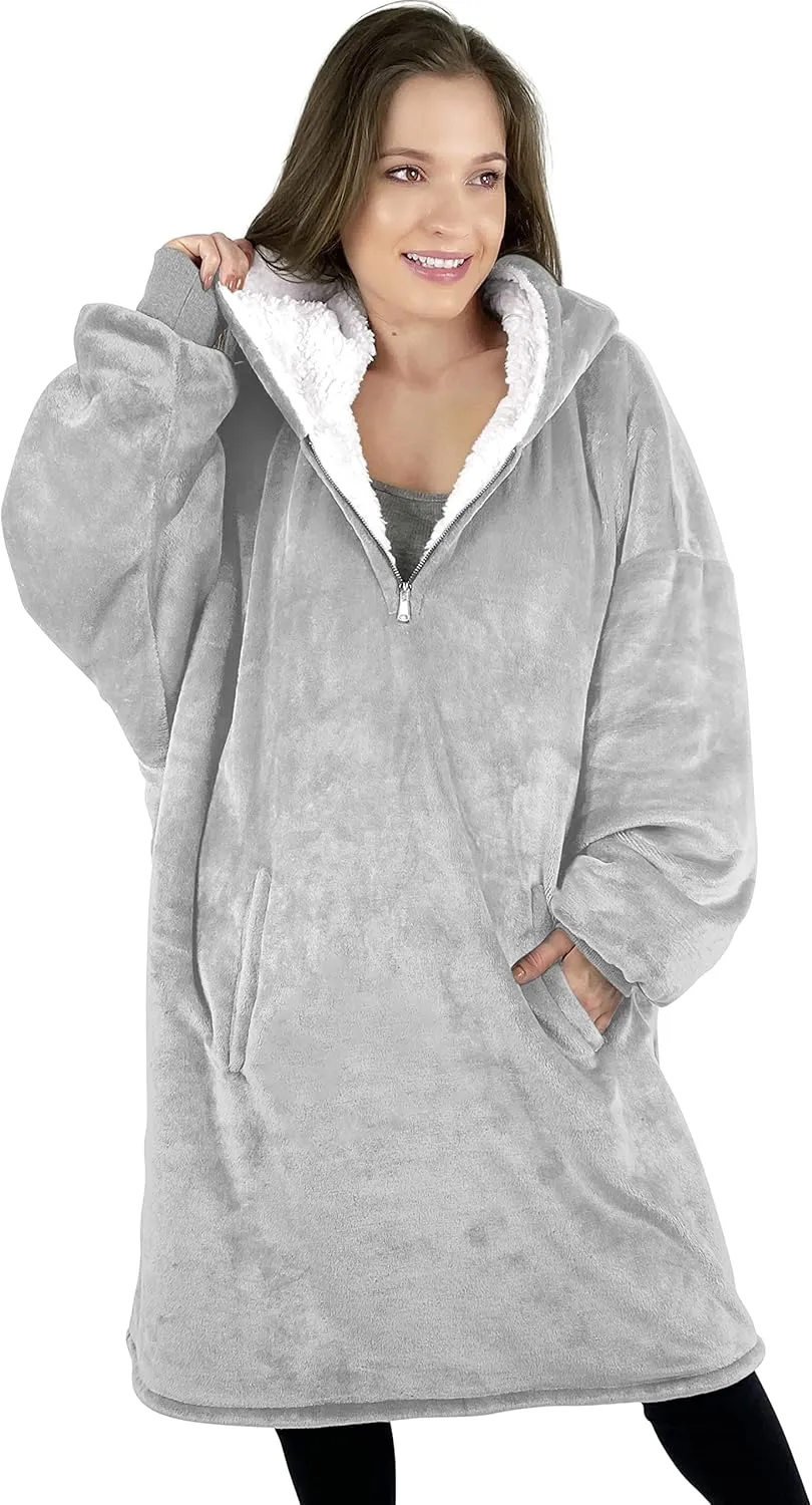 trekki Oversized Hoodie Blanket Sweatshirt, Wearable Blanket Hoodie Men Women with Zip, Comfy Fleece Hooded Blanket Adult