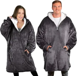 trekki Oversized Hoodie Blanket Sweatshirt, Wearable Blanket Hoodie Men Women with Zip, Comfy Fleece Hooded Blanket Adult