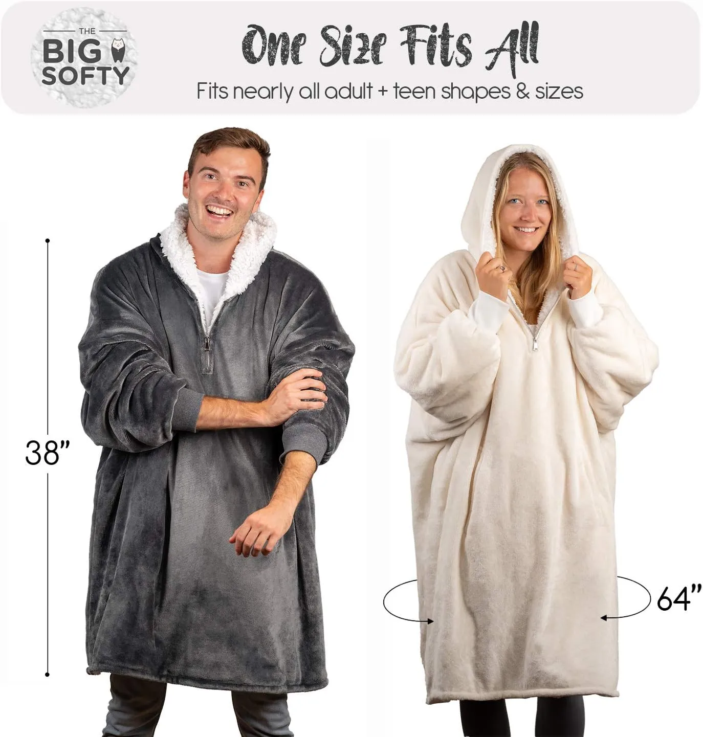 trekki Oversized Hoodie Blanket Sweatshirt, Wearable Blanket Hoodie Men Women with Zip, Comfy Fleece Hooded Blanket Adult