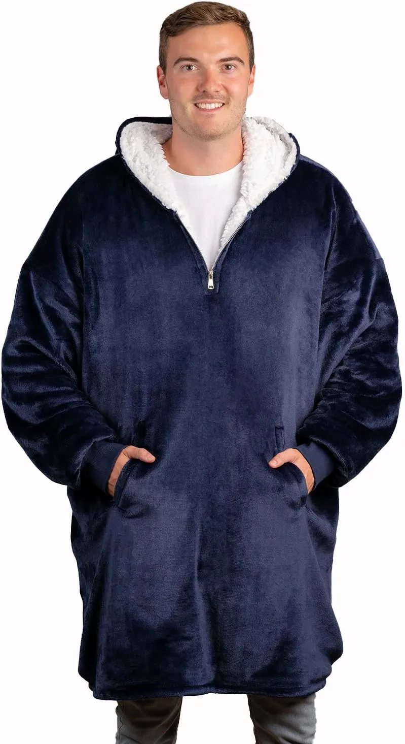 trekki Oversized Hoodie Blanket Sweatshirt, Wearable Blanket Hoodie Men Women with Zip, Comfy Fleece Hooded Blanket Adult