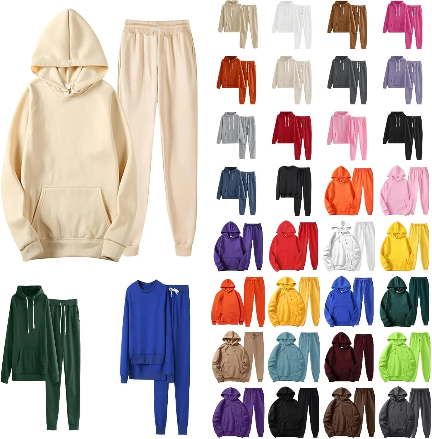 Unisex 2 PC Sweatsuit Set Men Women Oversized Long Sleeve Hoodie Pullover Sweatshirt Tracksuit Jogger Sweatpants