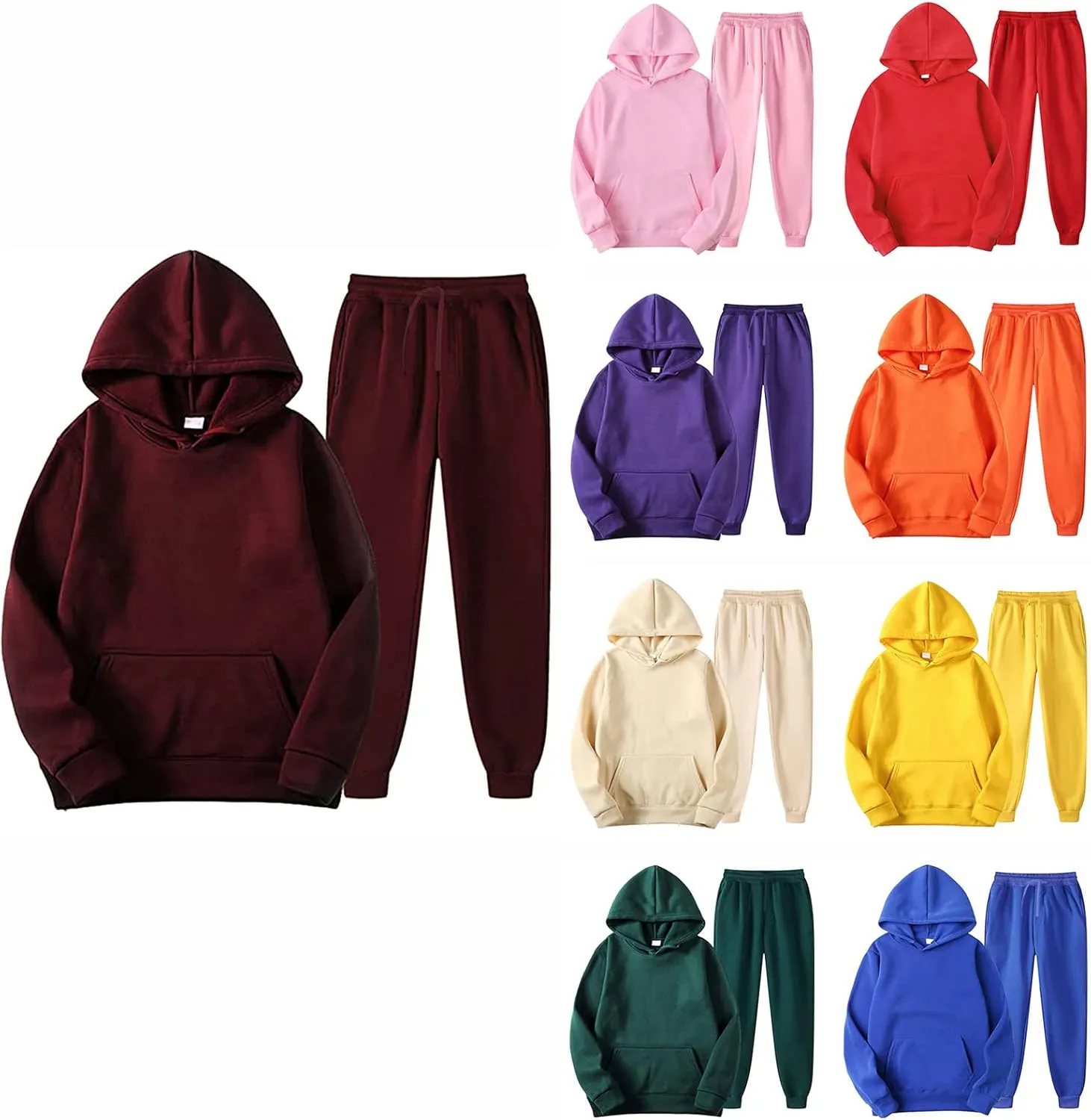 Unisex 2 PC Sweatsuit Set Men Women Oversized Long Sleeve Hoodie Pullover Sweatshirt Tracksuit Jogger Sweatpants