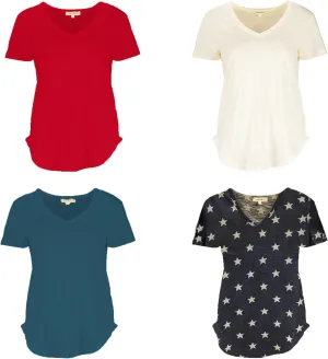 Urban Diction T-Shirts Pack of 4 Women's V-Neck Shirt Loose Essential Solid Colors Basic Scoop Neck Tees 4 Pack Womens Tops