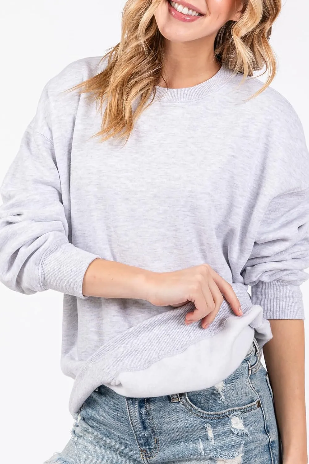 Urban Look Women's Fashion Basic Fleece Lined Crewneck Sweatshirt