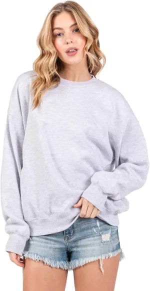 Urban Look Women's Fashion Basic Fleece Lined Crewneck Sweatshirt