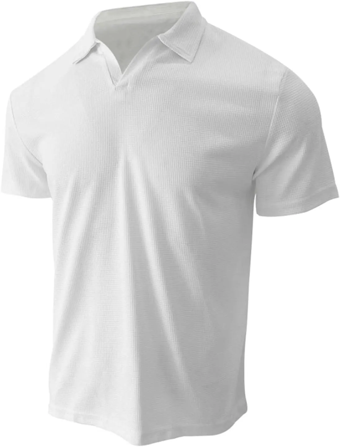 V Neck Waffle Polo Shirts for Men Short Sleeve Casual Textured Golf Shirts Lapel Collar Knitted Muscle Tee Shirts