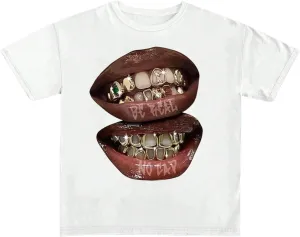 Verdusa Women's Lips Print Graphic Tees Y2k T Shirts Summer Crew Neck Vintage Going Out Tops