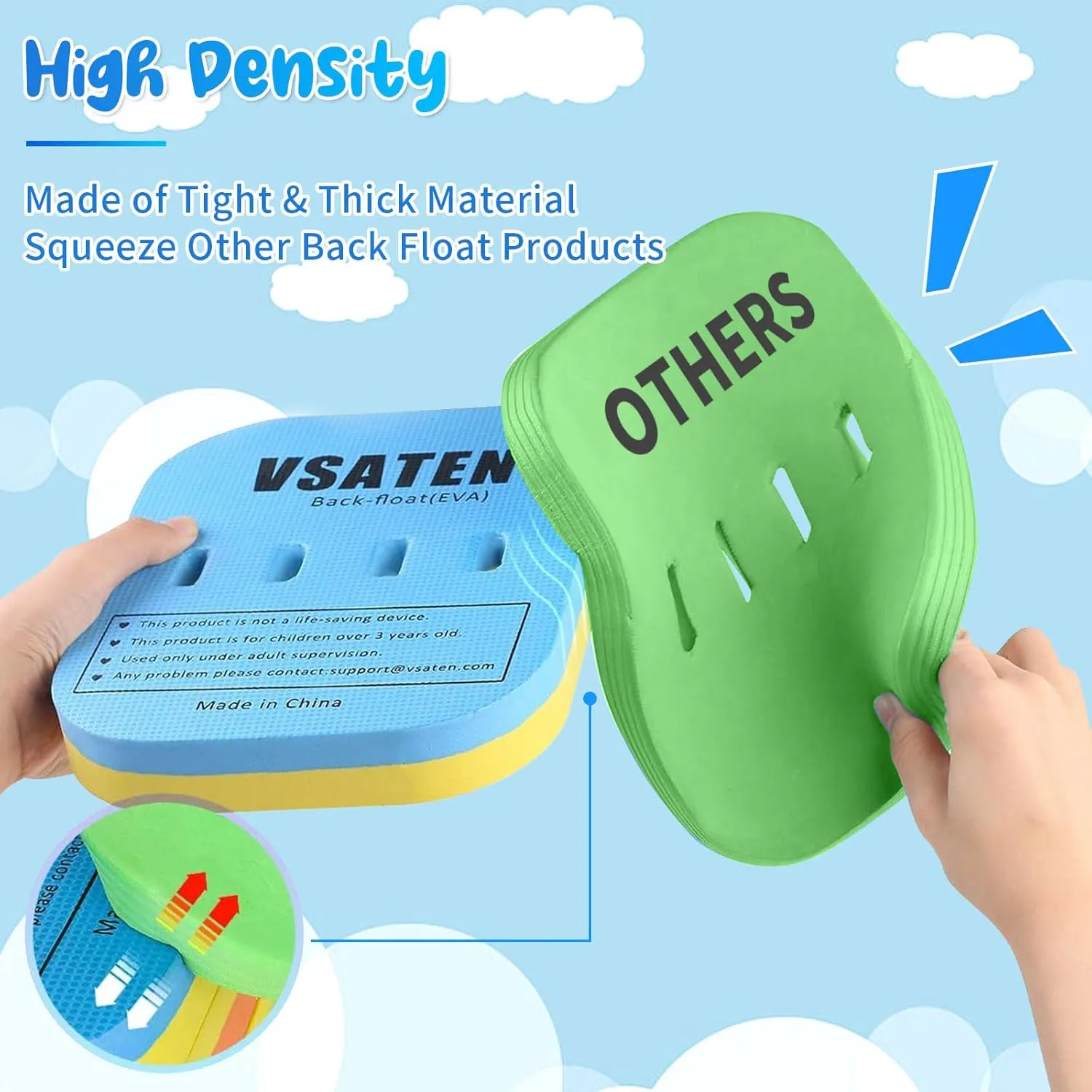 VSATEN Back Float, Swim Belt Bubble Adjustable Layers Thicken Split Foam Learning Safety Training Board Pool Floaties for Kids Toddlers Swimming Beginners Floats Swim Lessons Equipment