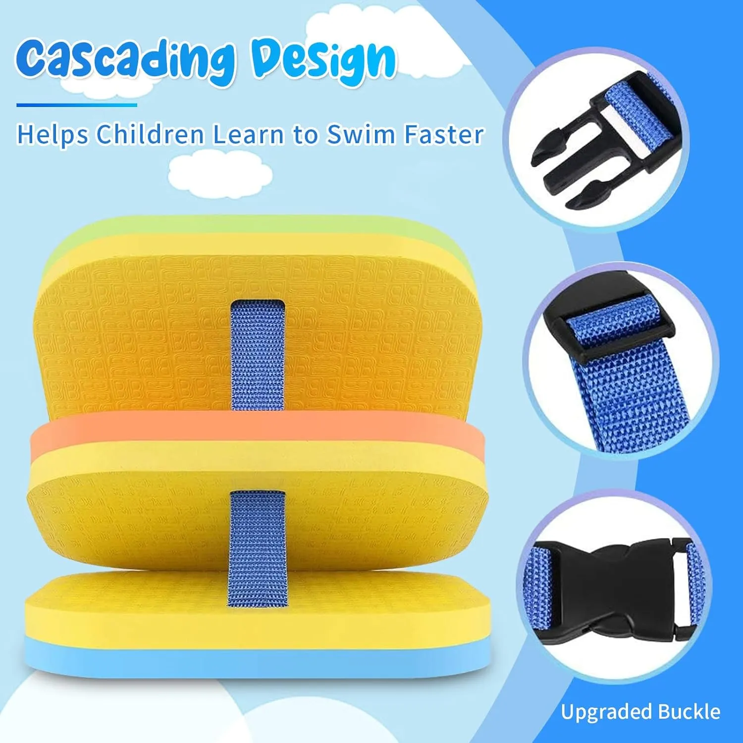 VSATEN Back Float, Swim Belt Bubble Adjustable Layers Thicken Split Foam Learning Safety Training Board Pool Floaties for Kids Toddlers Swimming Beginners Floats Swim Lessons Equipment