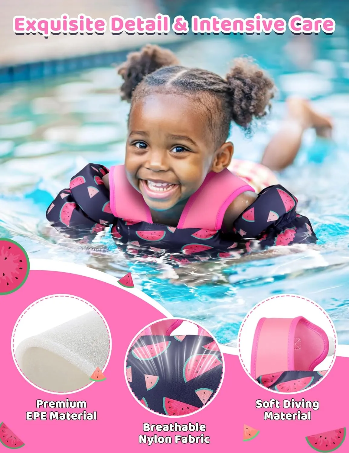 Vvinca Toddler Swim Vest for Kids 13-30lbs Boys Girls Puddle Jumper Toddlers Pool Floaties Jacket with Adjustable Crotch Strap Sleeves Shoulder for 1 2 3 Years Old Baby Infant Learn to Swimming