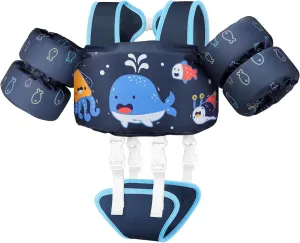 Vvinca Toddler Swim Vest for Kids 13-30lbs Boys Girls Puddle Jumper Toddlers Pool Floaties Jacket with Adjustable Crotch Strap Sleeves Shoulder for 1 2 3 Years Old Baby Infant Learn to Swimming