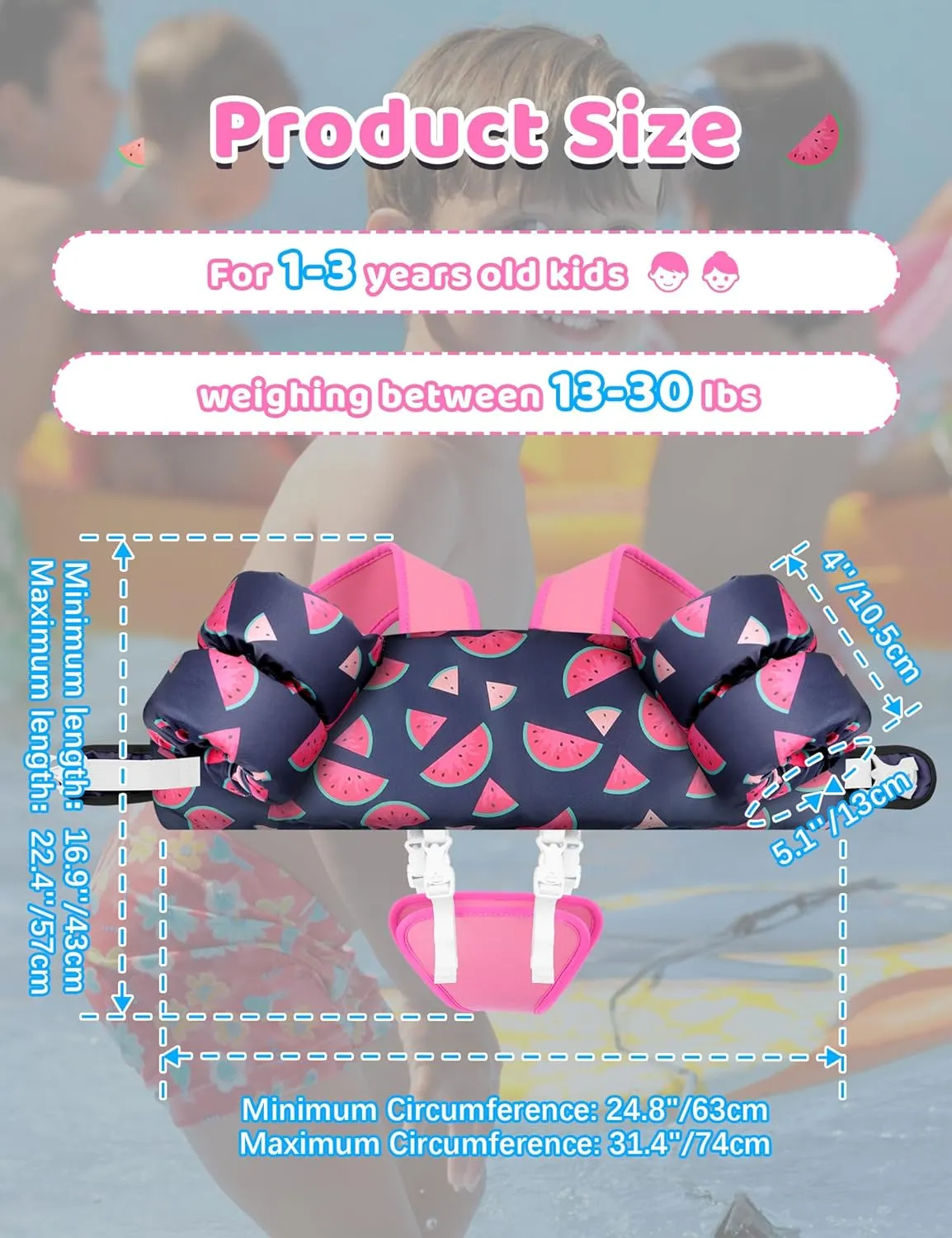 Vvinca Toddler Swim Vest for Kids 13-30lbs Boys Girls Puddle Jumper Toddlers Pool Floaties Jacket with Adjustable Crotch Strap Sleeves Shoulder for 1 2 3 Years Old Baby Infant Learn to Swimming