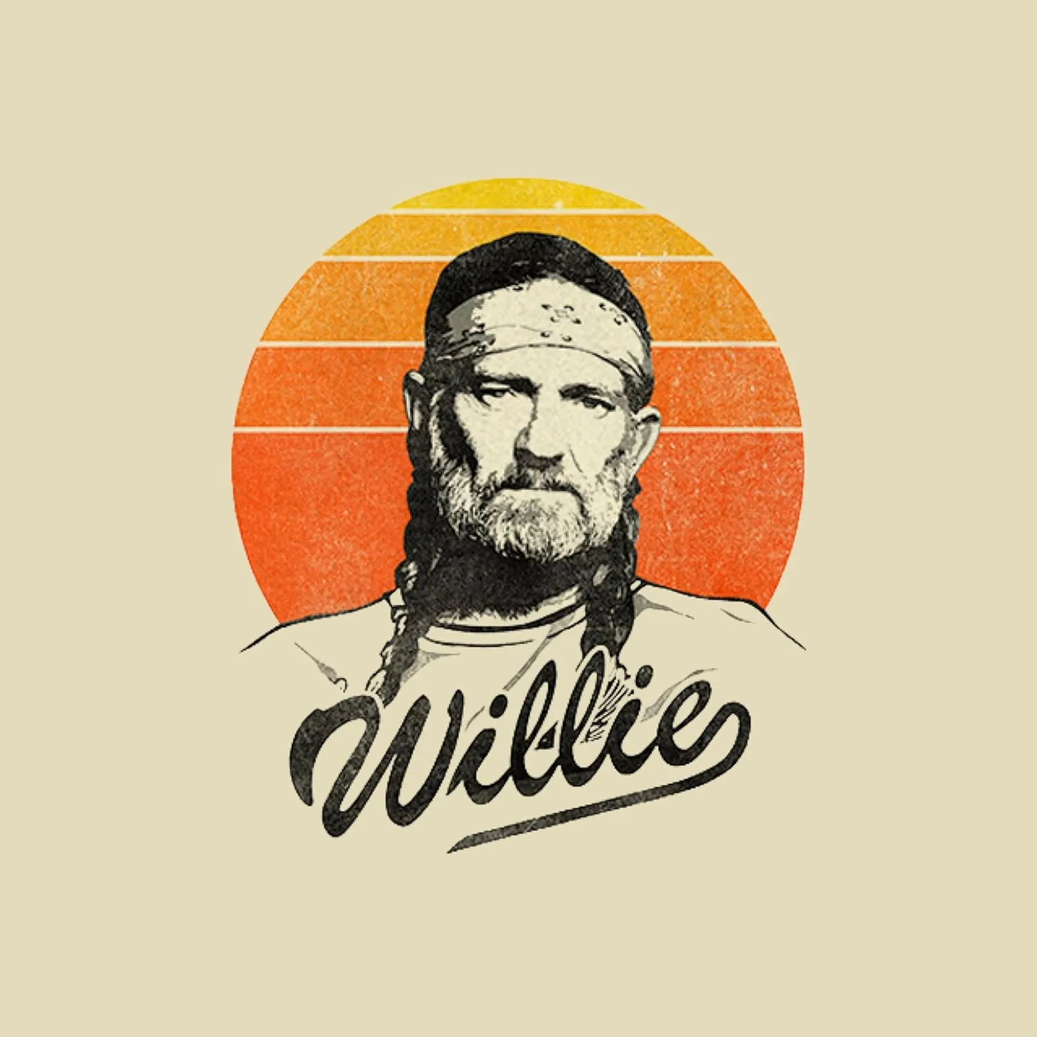 Willie Nelson Sunset Gradient Adult Short Sleeve T Shirt Vintage Style Country Icon Graphic Tees