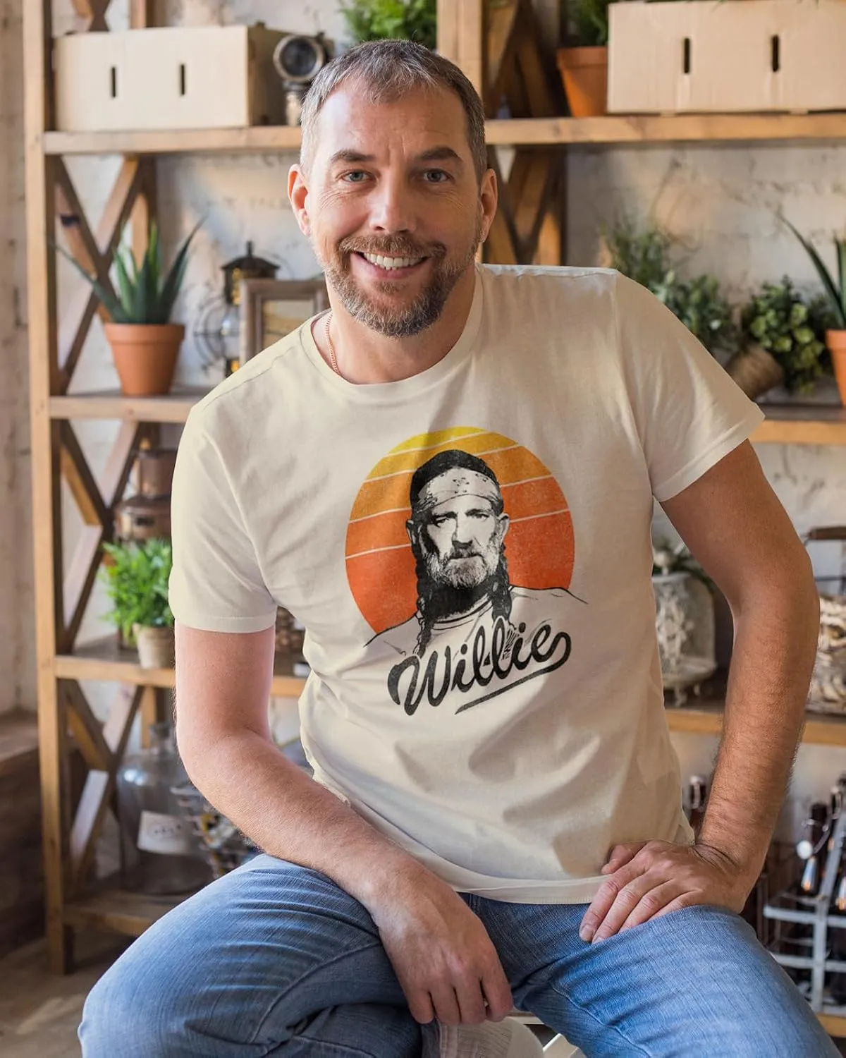Willie Nelson Sunset Gradient Adult Short Sleeve T Shirt Vintage Style Country Icon Graphic Tees