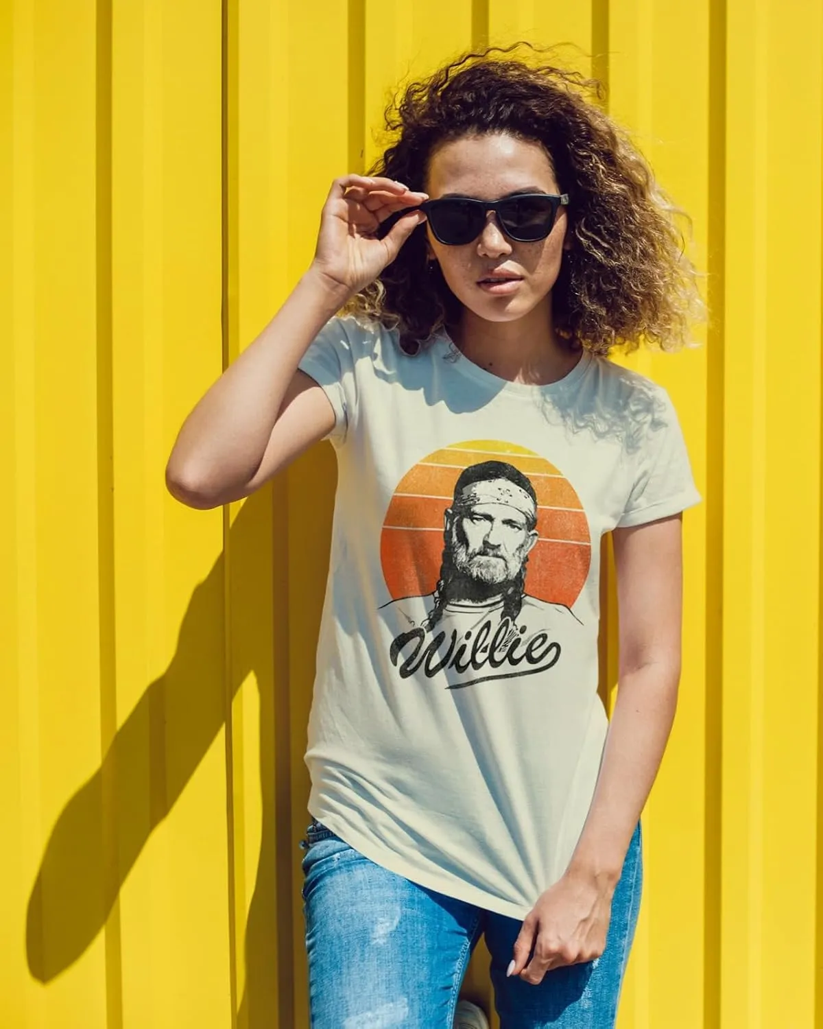 Willie Nelson Sunset Gradient Adult Short Sleeve T Shirt Vintage Style Country Icon Graphic Tees