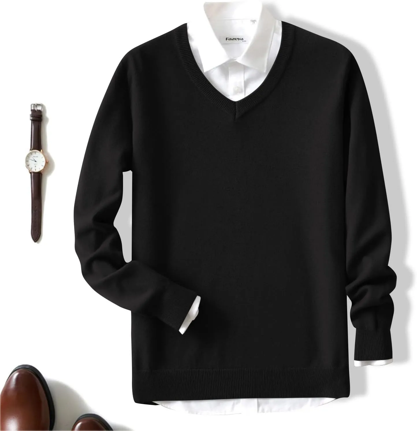 Winter Knitted Sweater for Men Casual Slim Fit Lightweight Thermal Pullovers Tops V Neck Long Sleeve Bottoming Jumper