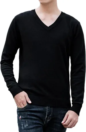 Winter Knitted Sweater for Men Casual Slim Fit Lightweight Thermal Pullovers Tops V Neck Long Sleeve Bottoming Jumper