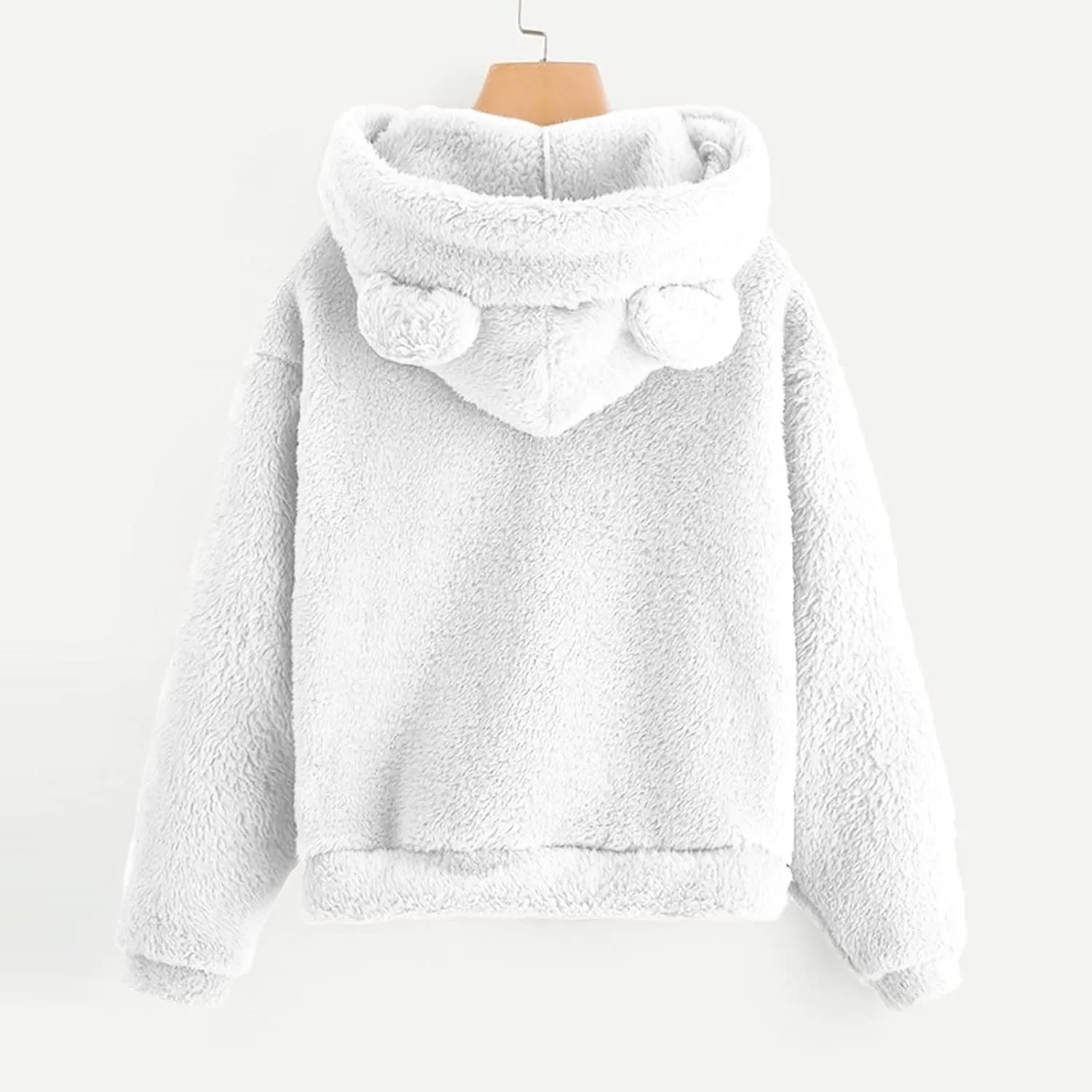 Wkishenl Fall Winter Womens Fluffy Bear Ear Hoodies,Lovely Plush Casual Sweatshirts,Fuzzy Warm Sweater,Plush Fuzzy Pullover