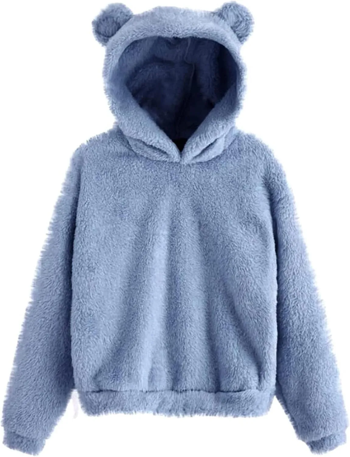 Wkishenl Fall Winter Womens Fluffy Bear Ear Hoodies,Lovely Plush Casual Sweatshirts,Fuzzy Warm Sweater,Plush Fuzzy Pullover